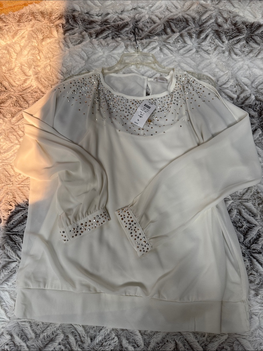 Embellished Ivory Women’s Blouse - Elegant Stud Detail